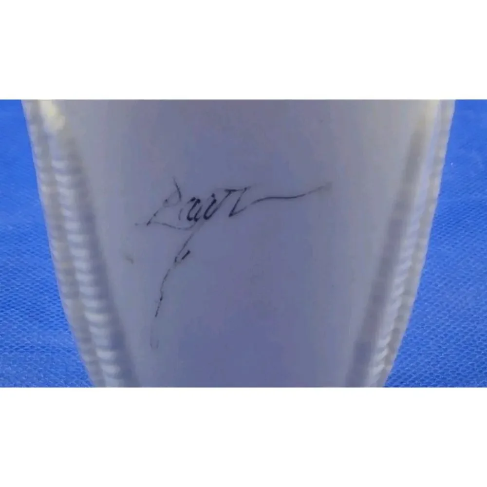 Vintage Barbara Baatz Signed Ceramic Vase Handpainted Florals on White 6